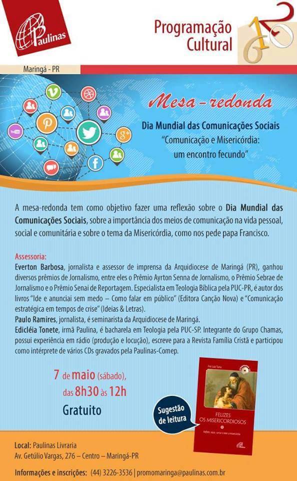 Livraria Paulinas promove mesa redonda sobre Dia Mundial das Comunicações 2016